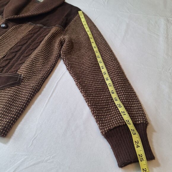 Vintage Studio One By Campus Brown Knit Suede Cardigan Sweater Grandpacore Sz XL - Picture 7 of 11